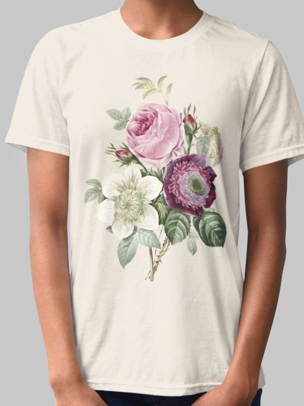 Anemone Vintage Floral Print Short Sleeve Graphic Tee T-shirt S-XXL